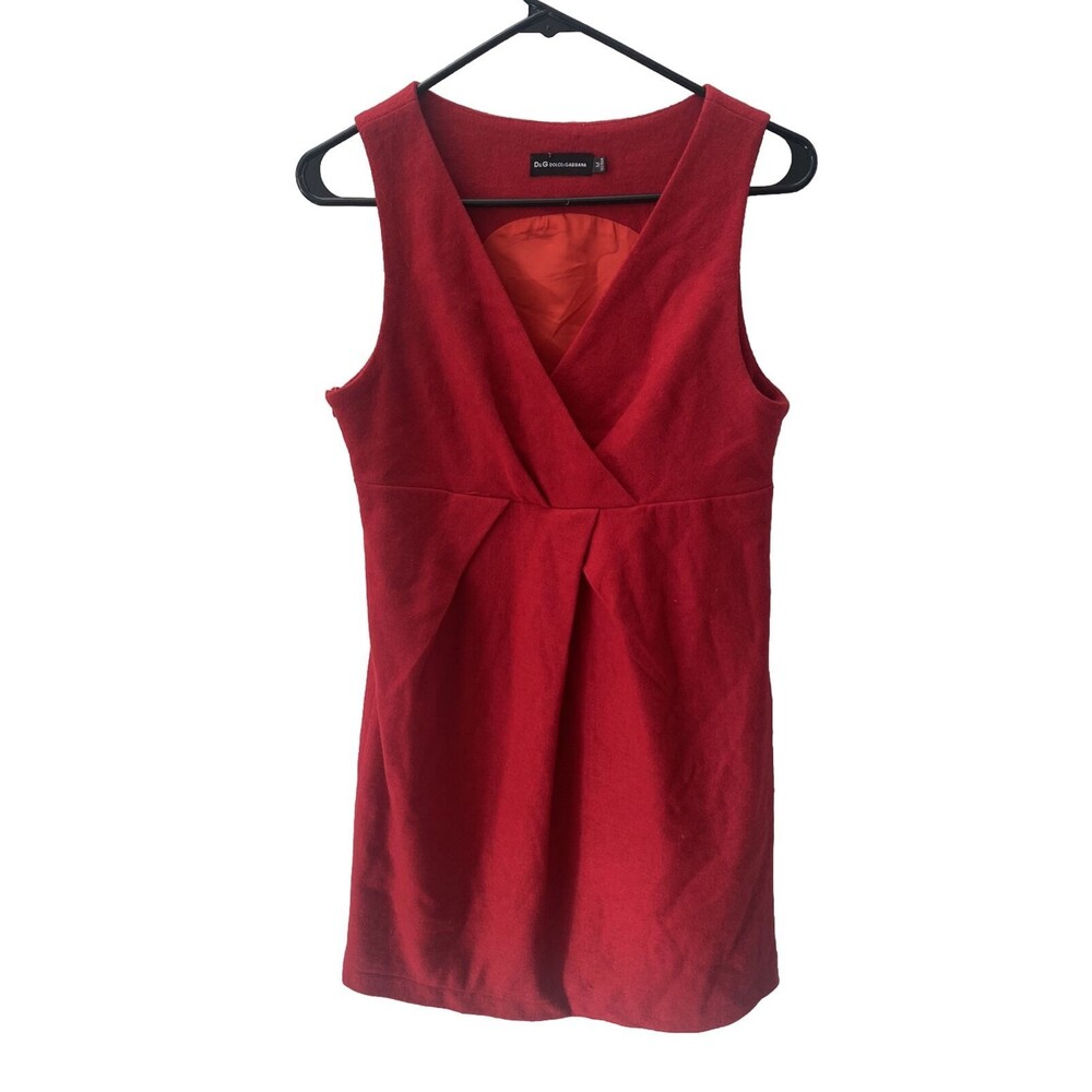 DOLCE GABBANA Red Wool Crepe Sheath Dress Sz M with back bow